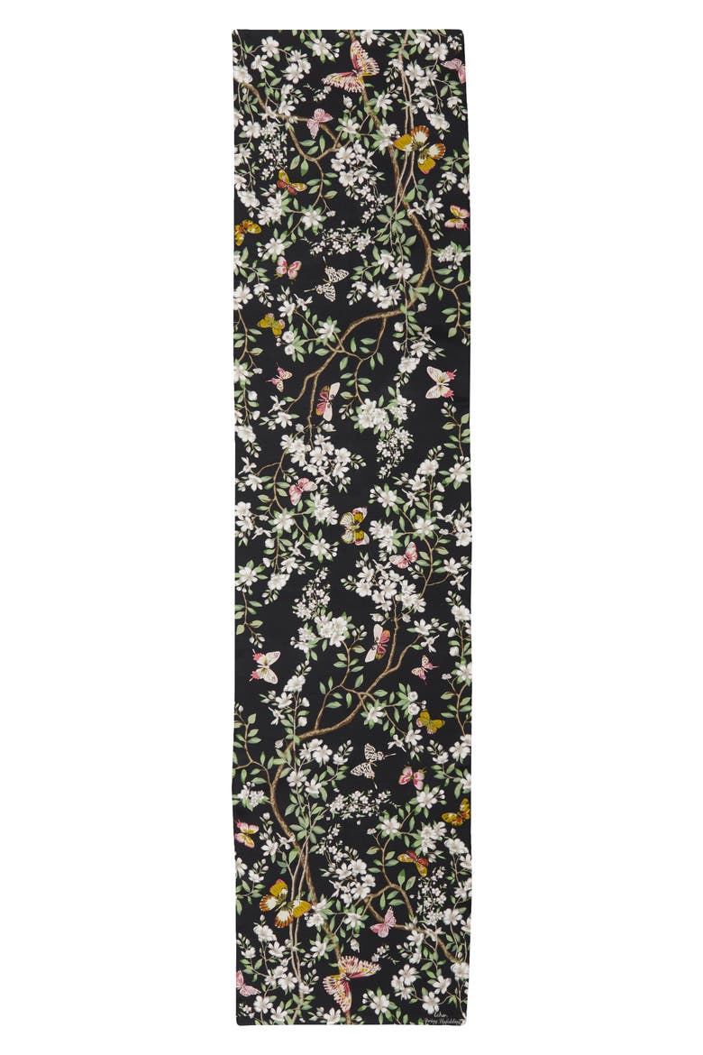 Spring Unfolding Silk Oblong Scarf, Alternate, color, BLACK