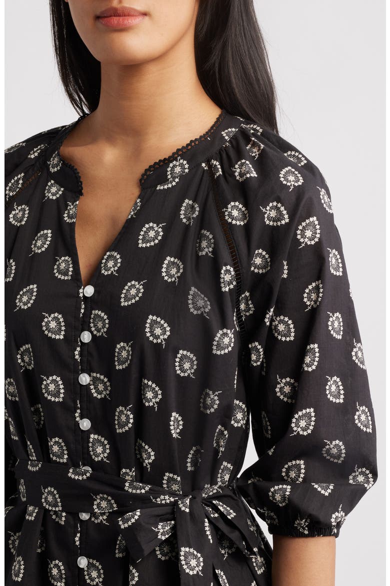Print Cotton Minidress, Alternate, color, BLACK- IVORY