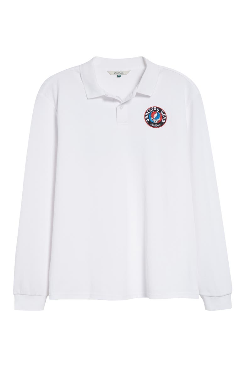 Grateful Dead Stealie Long Sleeve Polo, Alternate, color, WHITE