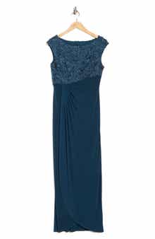 Connected Apparel Soutache Sleeveless Faux Wrap Gown