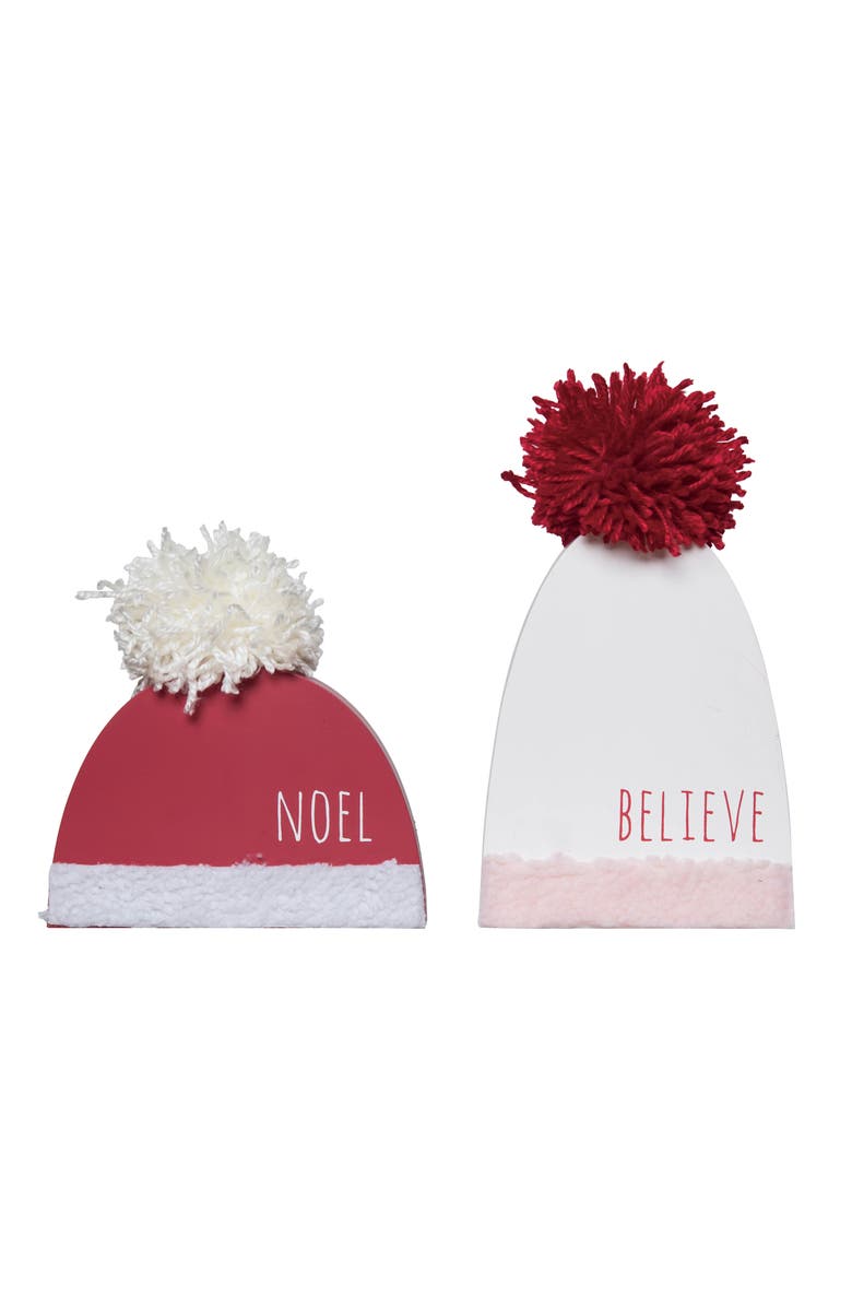 Transpac Multicolor Christmas Tabletop Block Decor Set of 2 Festive, Main, color, 