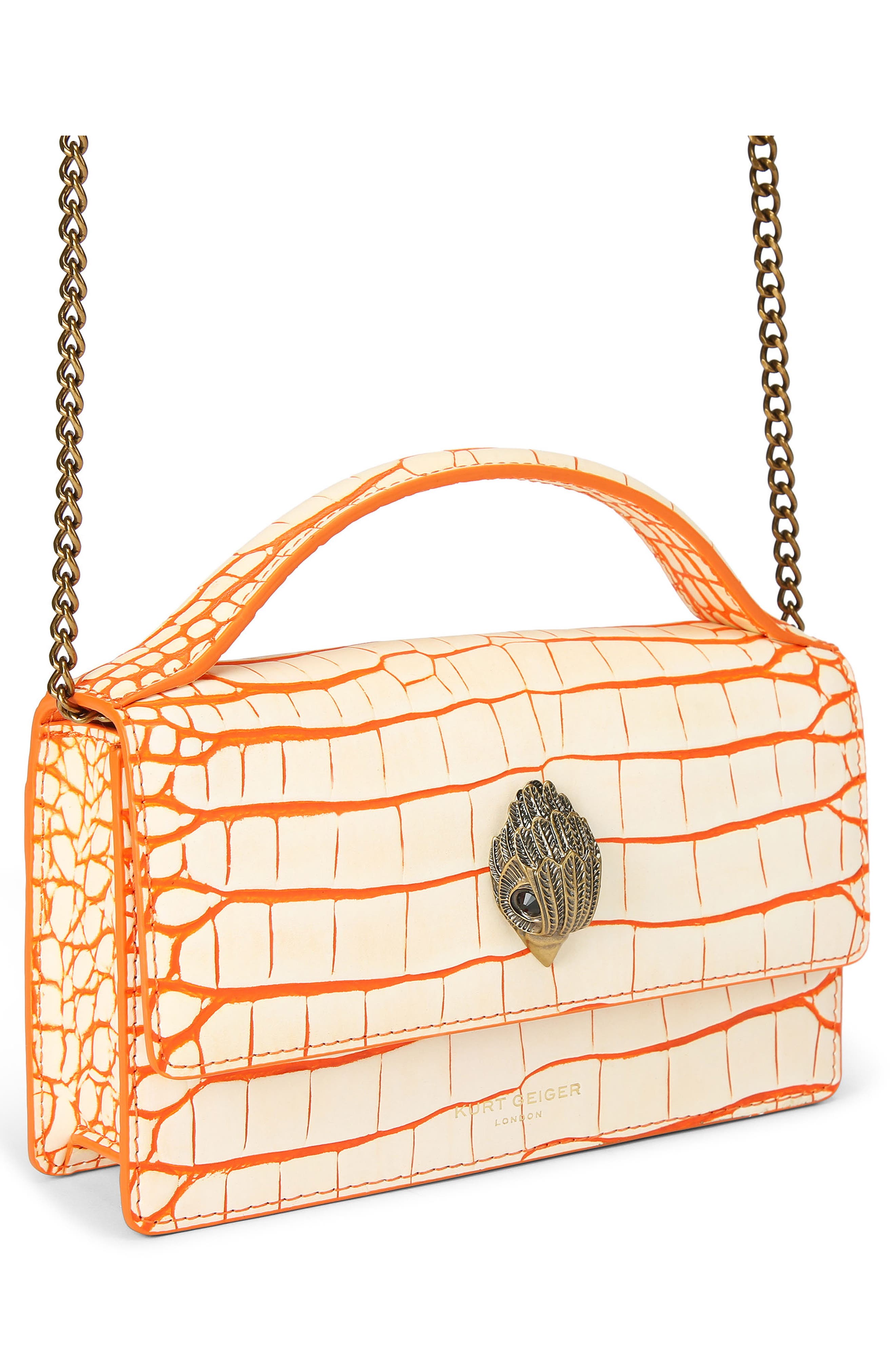 Kurt Geiger London Small Bond Croc Embossed Leather Top Handle Bag, Alternate, color, 