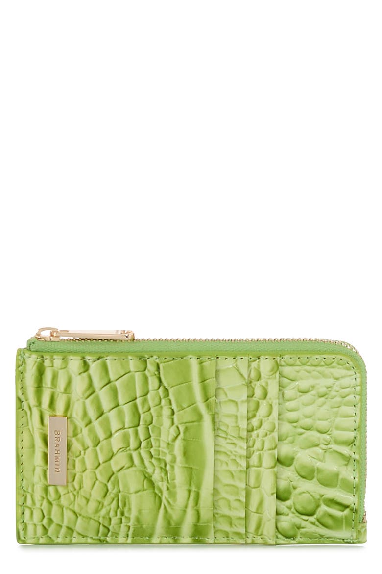 Lennon Croc Embossed Leather Card Case, Main, color, KIWI