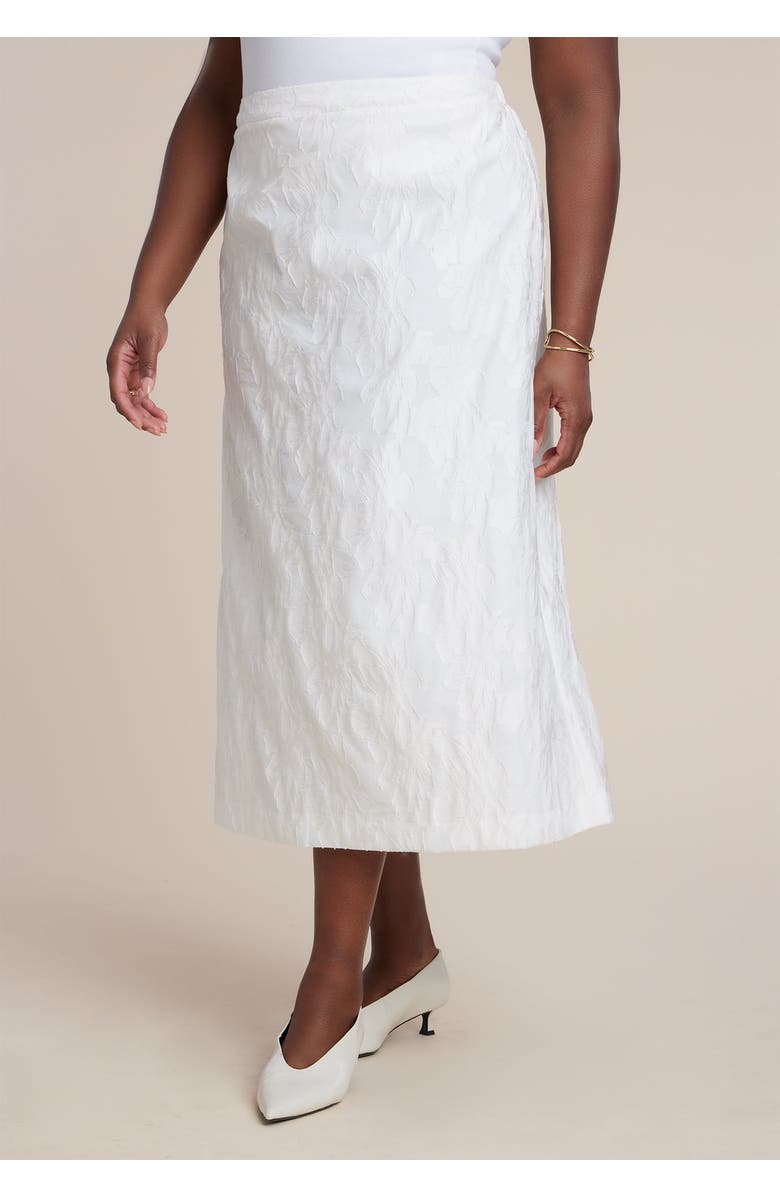 ELOQUII Floral Jacquard A Line Skirt, Main, color, Coconut Milk