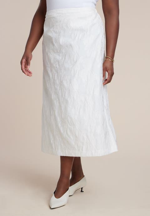 Floral Jacquard A Line Skirt (Plus)