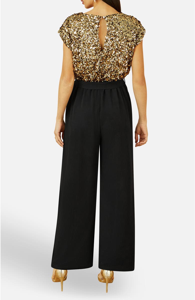 Yumi Sequin Top Stretch Jumpsuit, Alternate, color, Gold