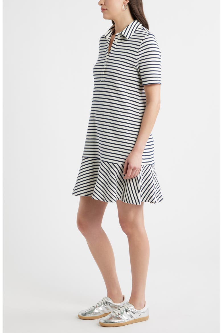 Henley Short Sleeve Polo Dress, Alternate, color, IVORY- NAVY STRIPE