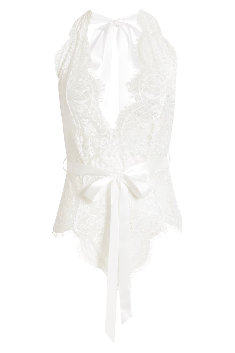 Naomi Plunge Neck Lace Bodysuit, Alternate, color, WHITE