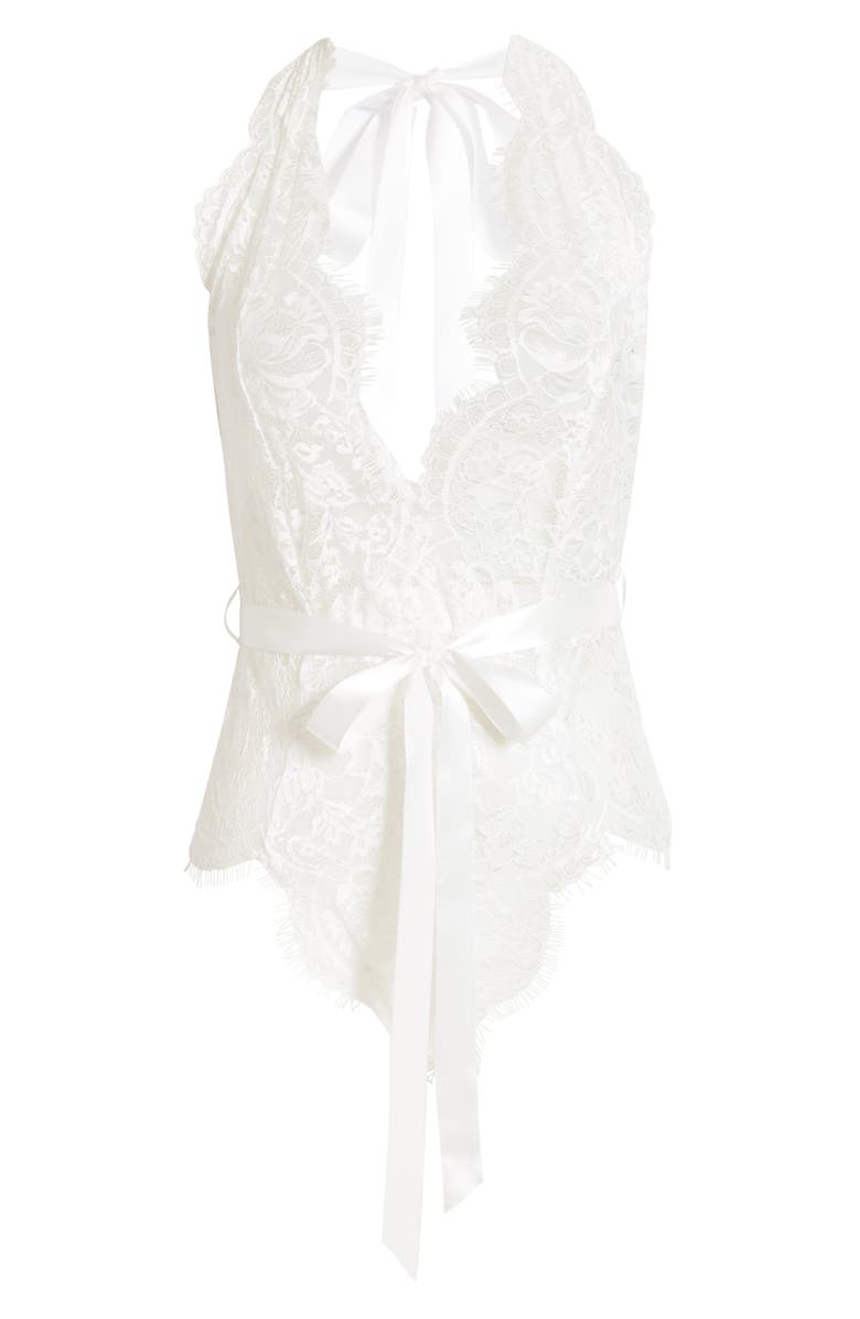 Oh La La Cheri Naomi Plunge Neck Lace Bodysuit, Alternate, color, White