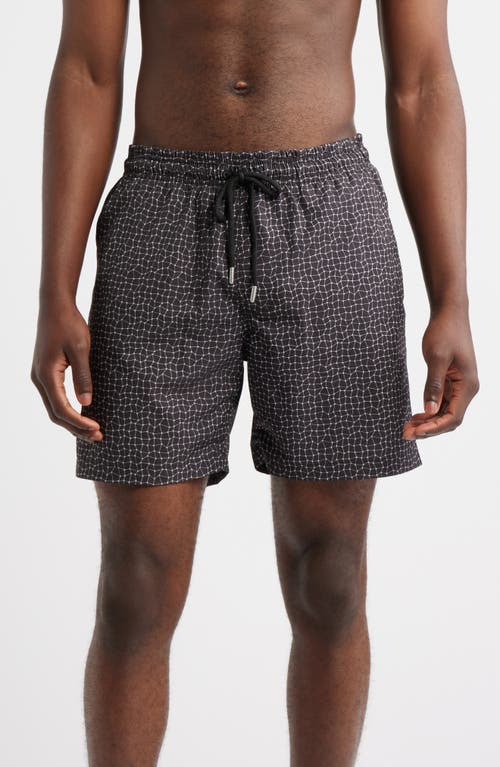 Stone Rose Wavy Mesh Print Swim Trunks In Gray