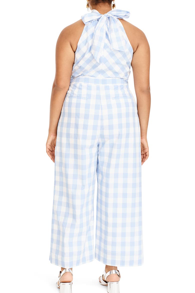Gingham High Neck Cotton Poplin Jumpsuit, Alternate, color, GIANT GINGHAM SKY IVORY