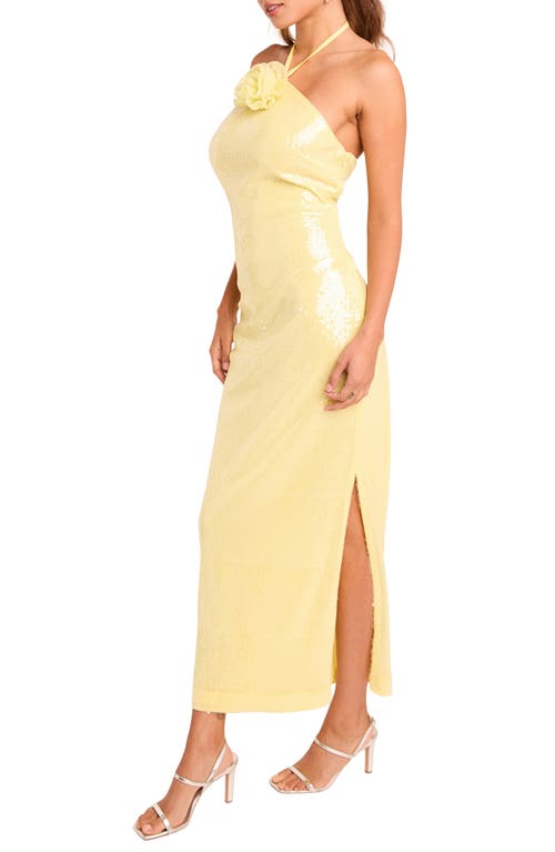 Endless Rose Rose Sequin Halter Maxi Dress In Yellow
