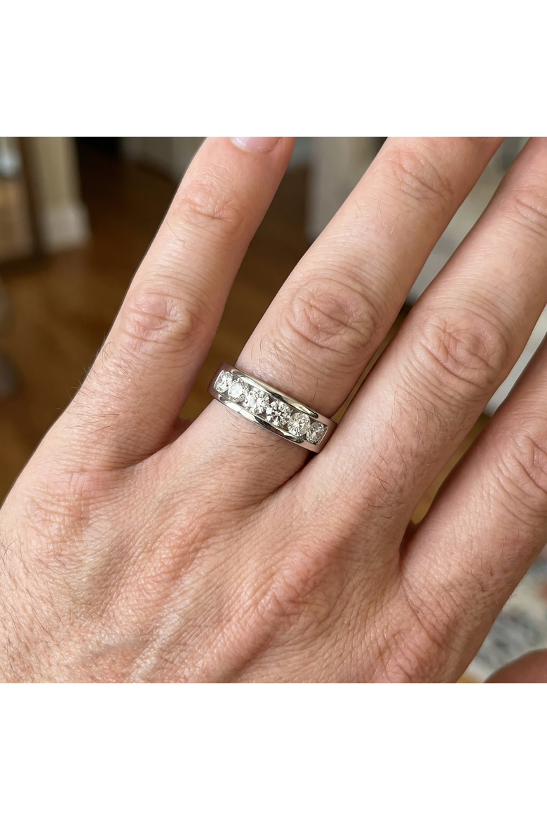 1Ct Diamond Channel Set Polished Wedding Band Mens Ring 14k Gold Lab Grown, Alternate, color, 14k White Gold