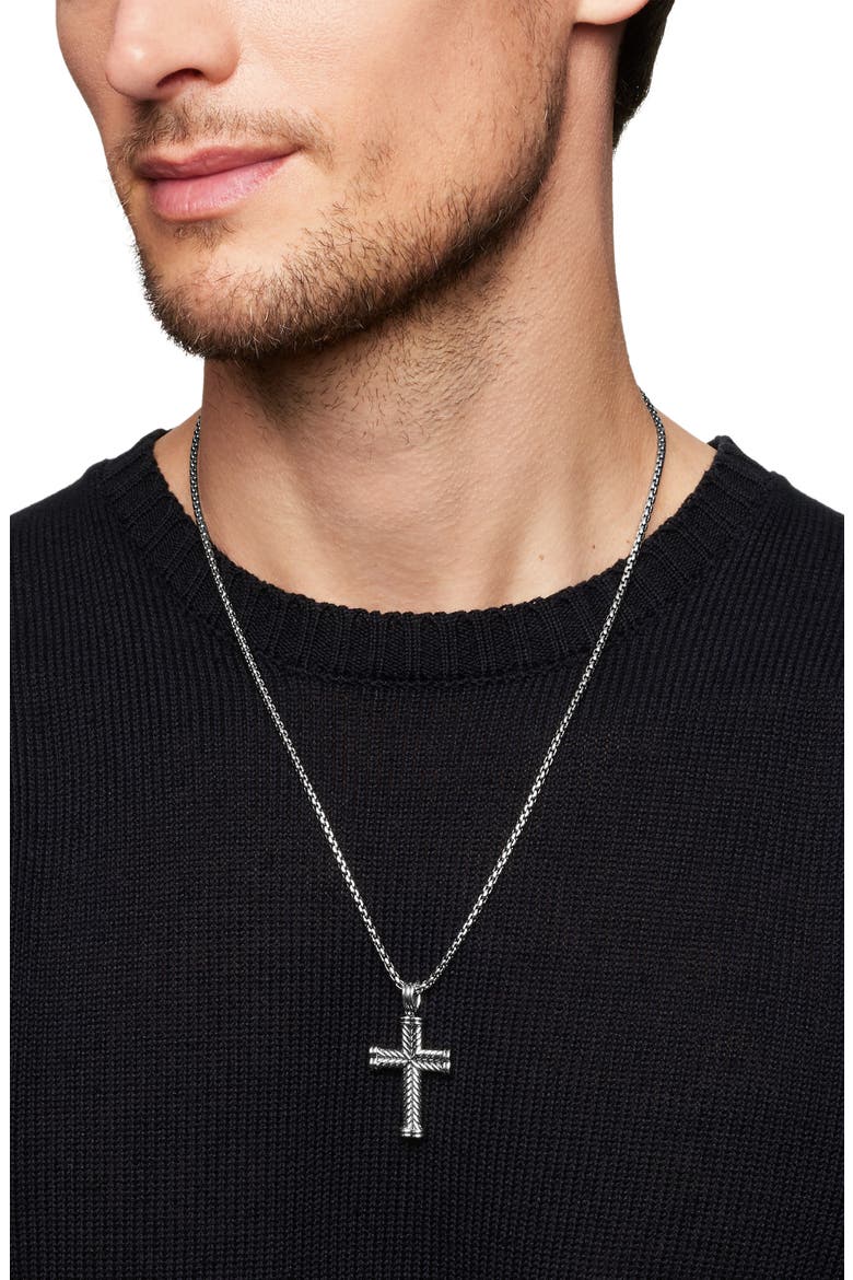 Men's Chevron Cross Pendant, 33.5mm, Alternate, color, Silver