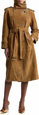 Avec Les Filles Funnel Neck Slouchy Leather Trench Coat