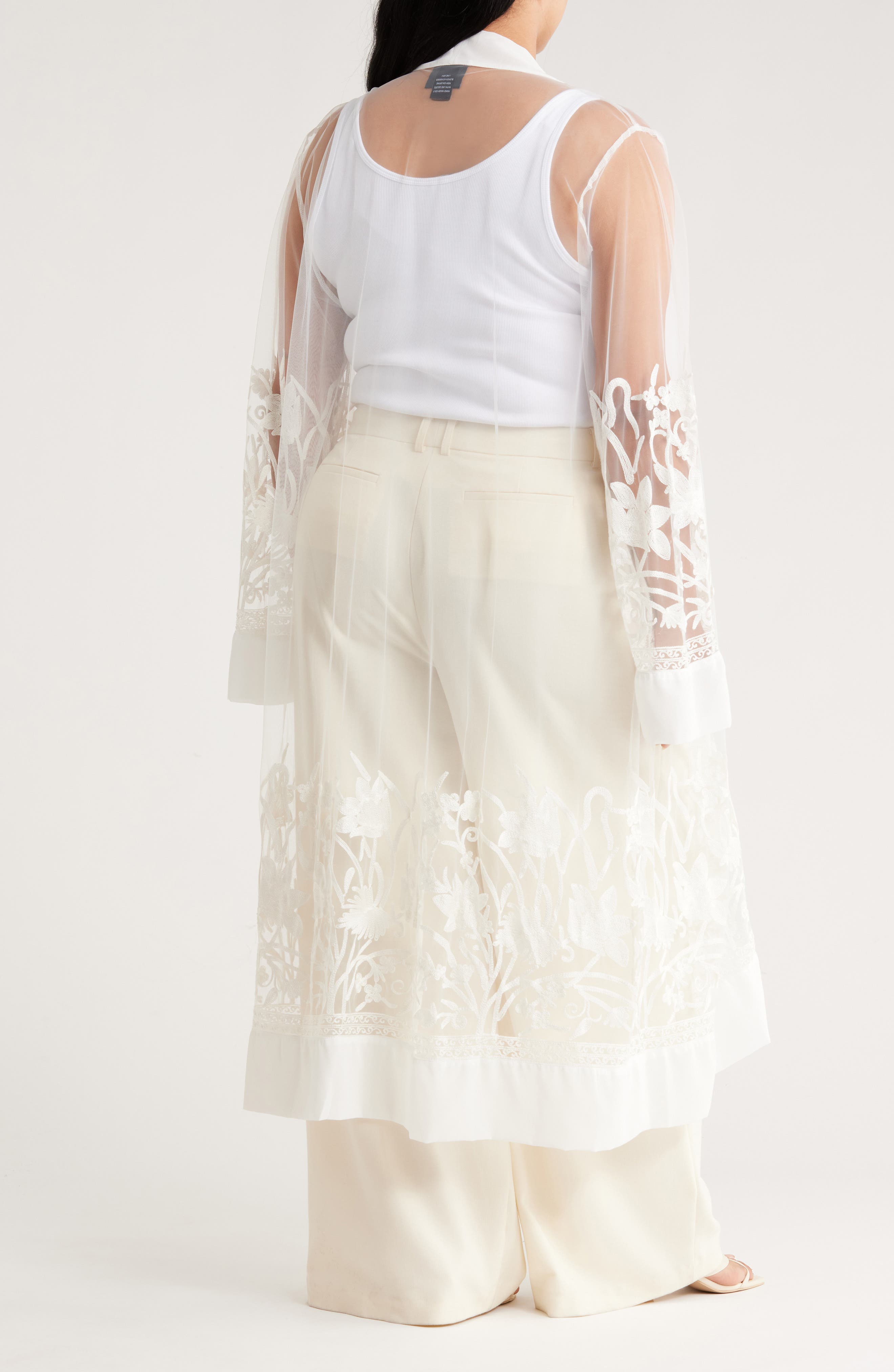 Embroidered Long Sleeve Mesh Duster - image 2
