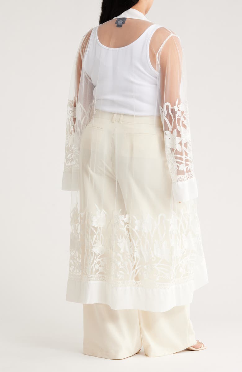 Forgotten Grace Embroidered Long Sleeve Mesh Duster, Alternate, color, White