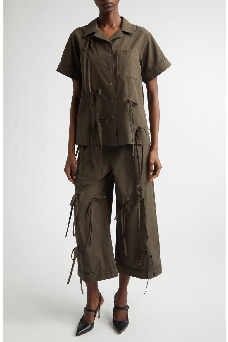Bunny Bow Detail Cotton Camp Shirt, Alternate, color, BROWN
