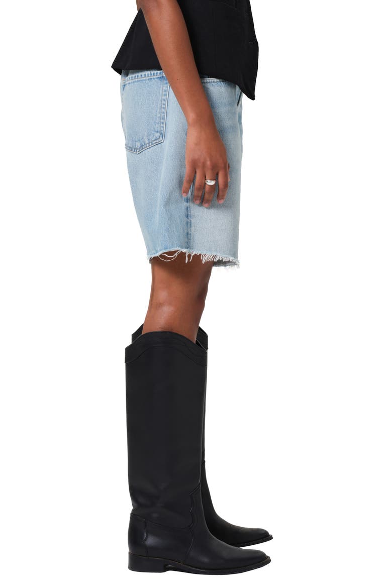 Ayla Distressed High Waist Cutoff Denim Bermuda Shorts, Alternate, color, BIANCA