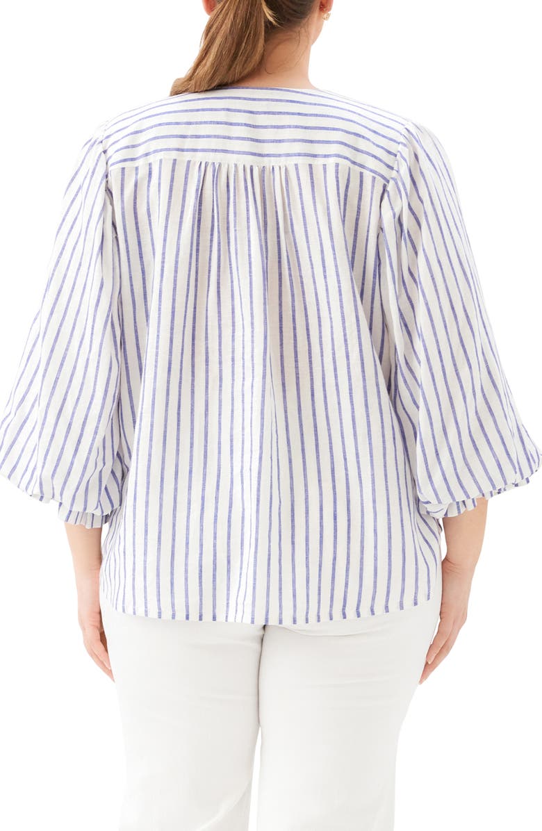 Karen Kane Stripe Linen Blend Shirt, Alternate, color, Off White/ Blue