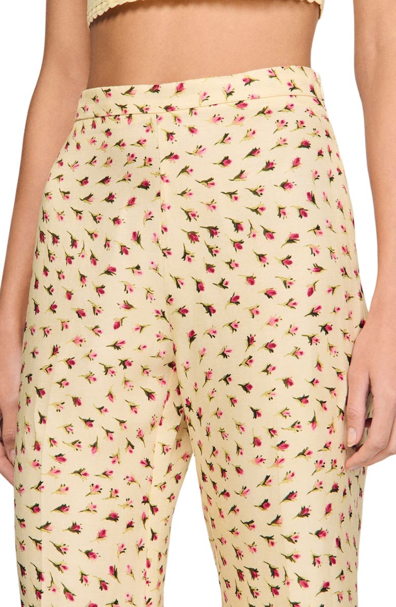 SANDRO Floral trousers, Alternate, color, Butter / Pink