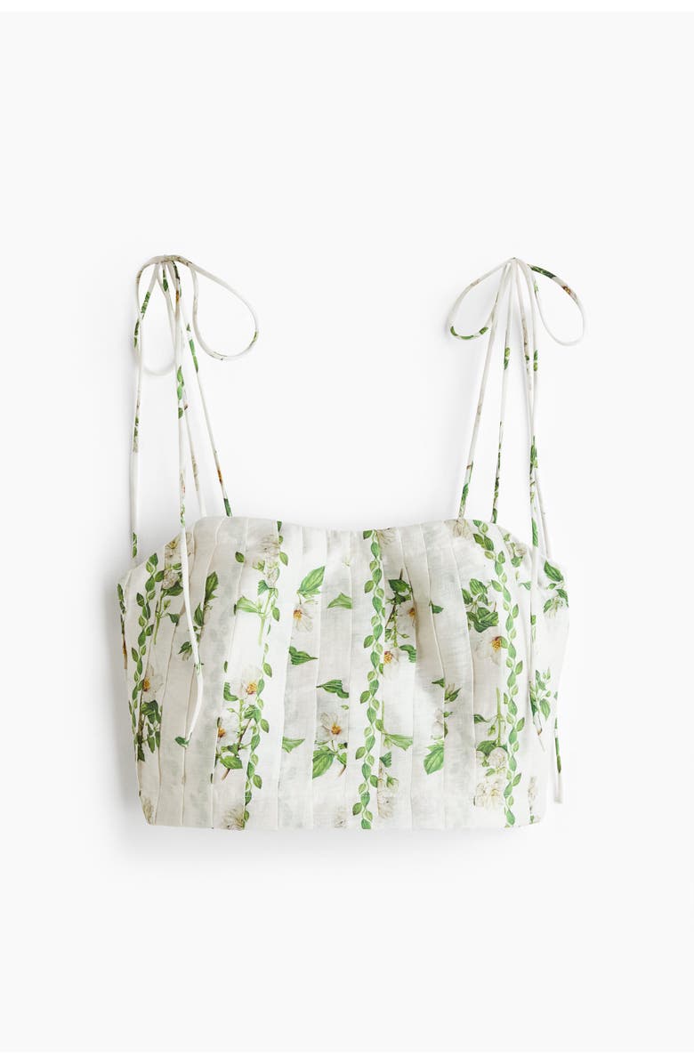 H&M Pleated Linen-blend Crop Top, Main, color, Ivory/Floral