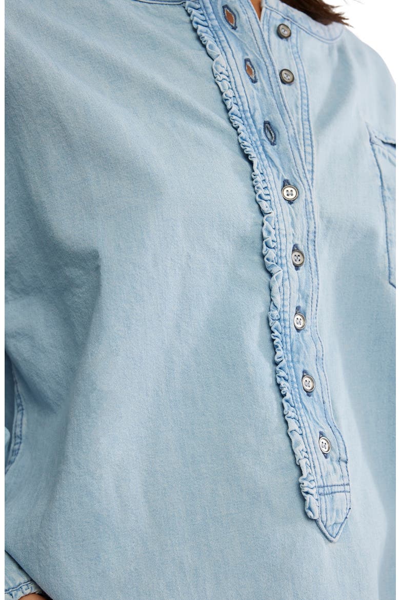Dreaming Ruffle Oversize Chambray Shirt, Alternate, color, SO SOFT LIGHT WASH