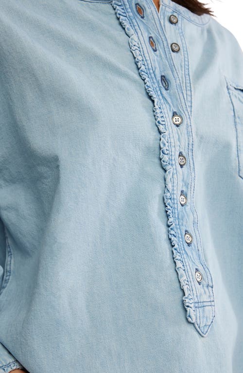 Free People Dreaming Ruffle Oversize Chambray Shirt In Blue