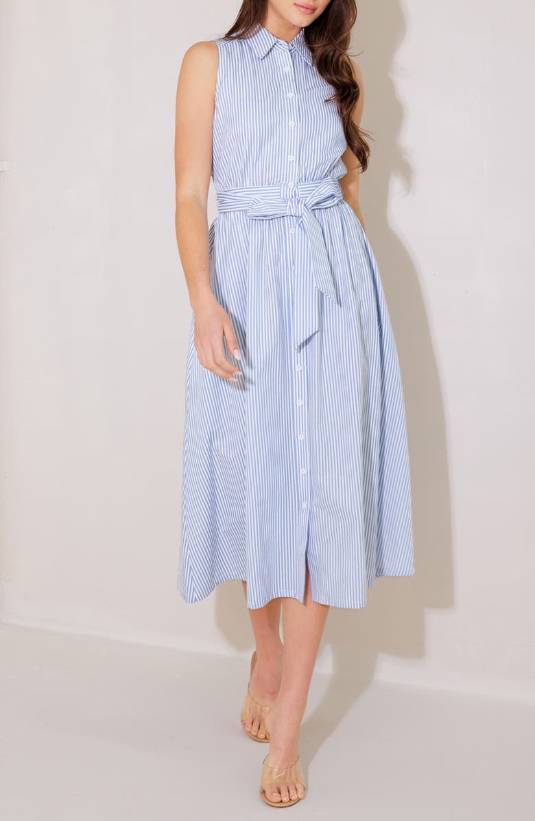 FREEMARKET Pinstripe Sleeveless Midi Shirtdress, Alternate, color, Blue