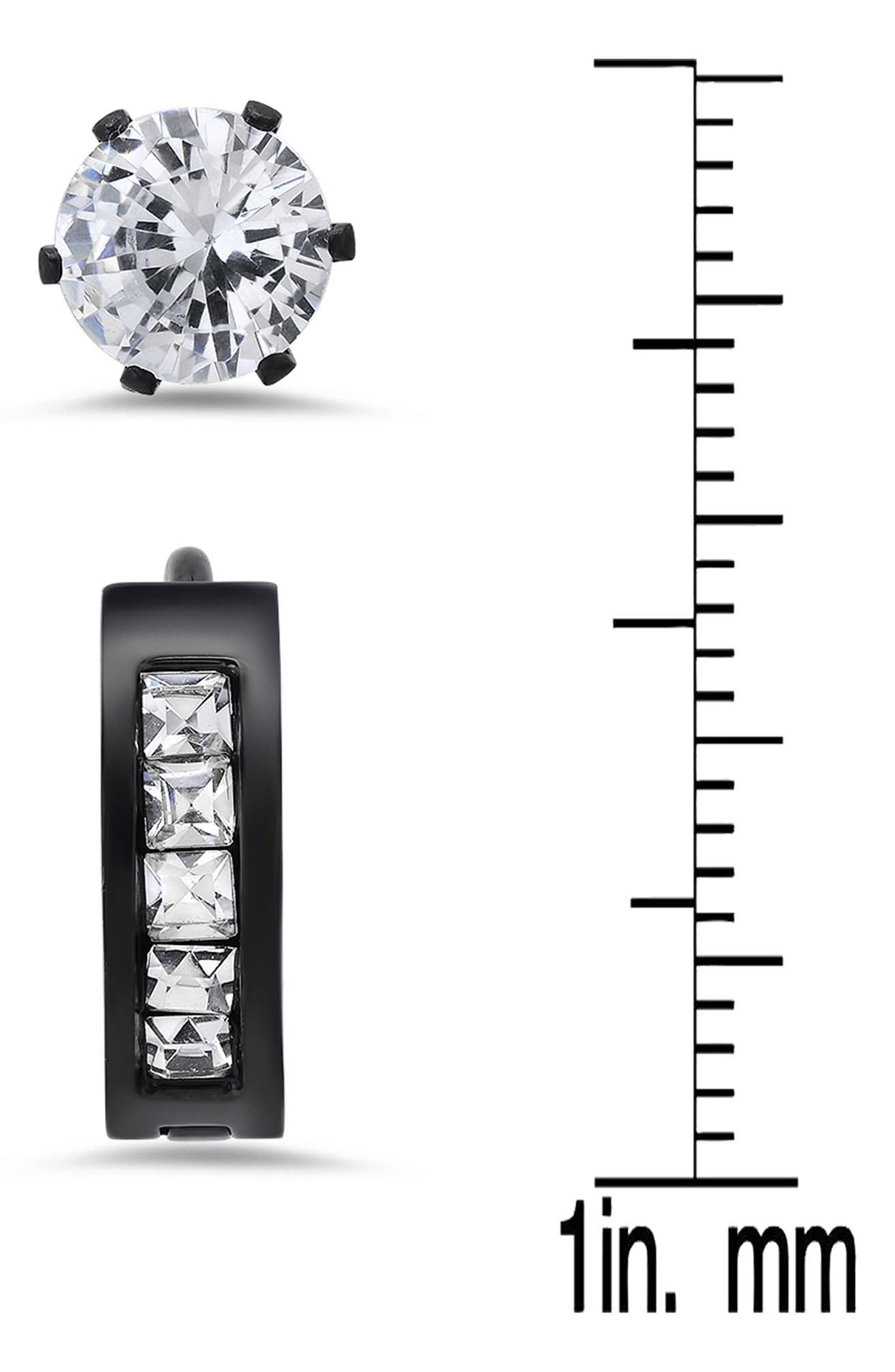 STEELTIME Men's Stainless Steel Cubic Zirconia Stud & Huggie Hoop ...