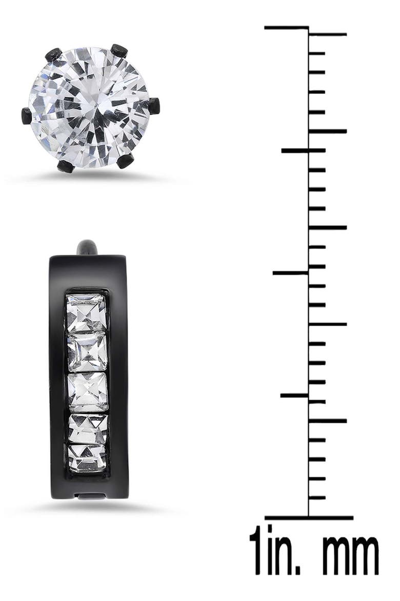 Men's Stainless Steel Cubic Zirconia Stud & Huggie Hoop Earring Set, Alternate, color, BLACK