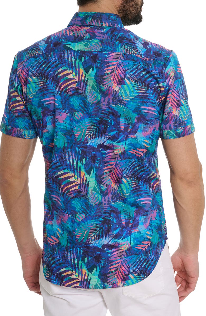 Robert Graham Tropical Print Short Sleeve Shirt, Alternate, color, Blue Multi
