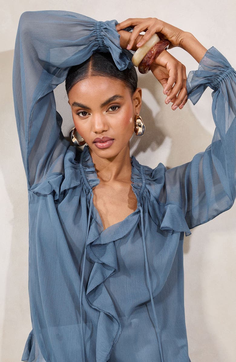 Lipsy Ruffle Sheer Top, Alternate, color, Blue