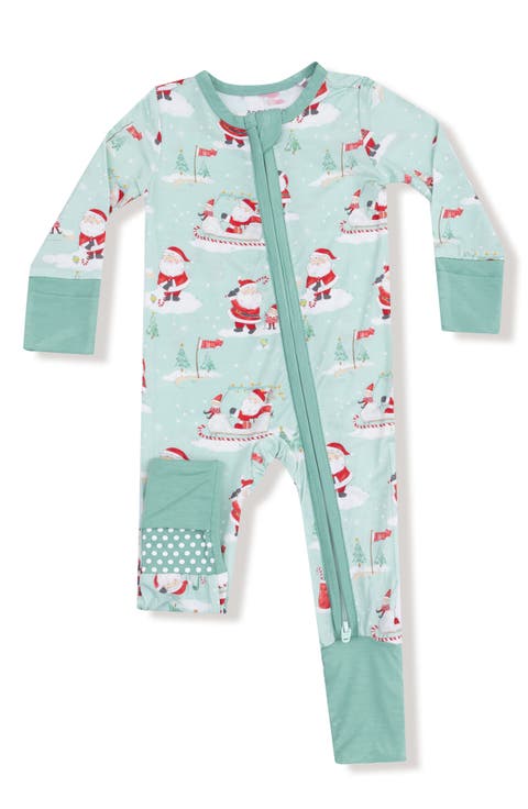 Golfing Santa & Elves Print Convertible Zip Footie (Baby)