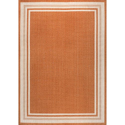 Jonathan Y James Modern Border Stripe Indoor/outdoor Area Rug In Orange/cream