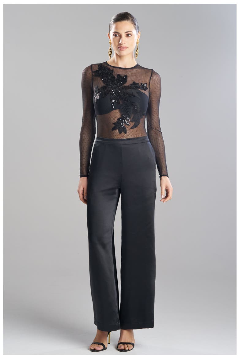 Luxe Satin Wide Leg Pull On Pants, Main, color, Black