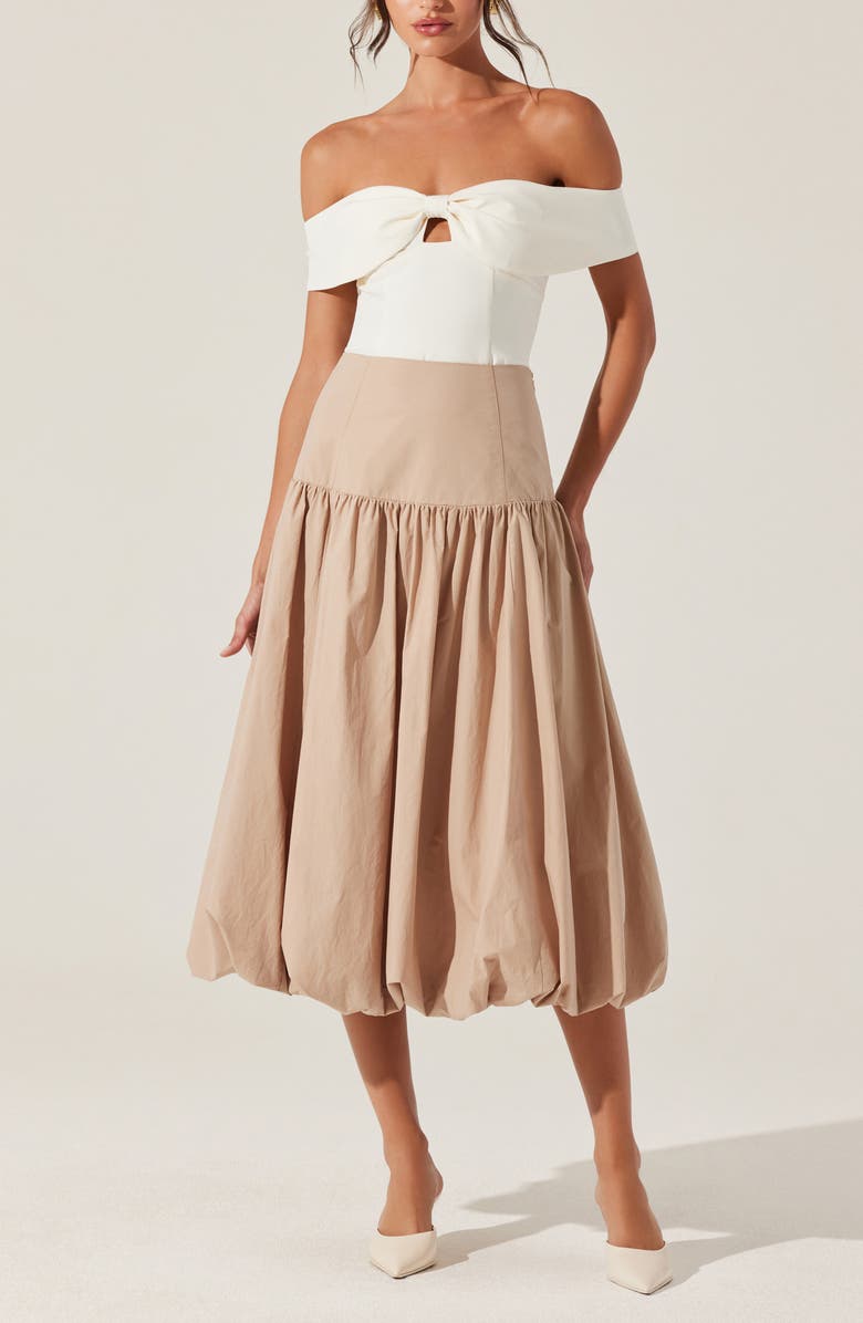ASTR the Label Laryn Bubble Hem Cotton Midi Skirt, Alternate, color, 