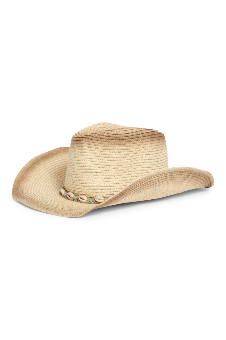 Shell Trim Straw Cowboy Hat, Main, color, NATURAL