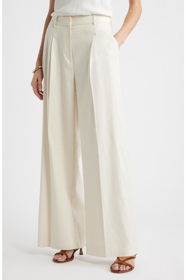 Pleated Linen Blend Wide Leg Pants, Main, color, IVORY BIRCH
