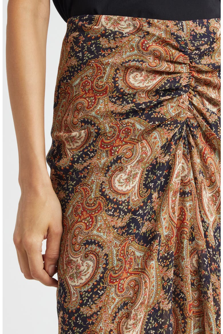 Sira Paisley Print Ruffle Silk High-Low Skirt, Alternate, color, NAVY/ RUST MULTI