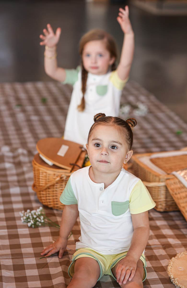 Manière Sunshine Colorblock Henley & Shorts Set, Alternate, color, Sage