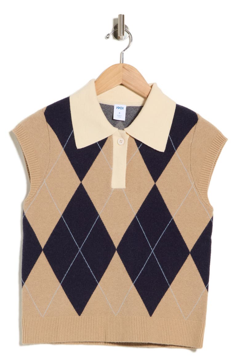 Sleeveless Polo Sweater, Alternate, color, TAN SWEATER ARGYLE