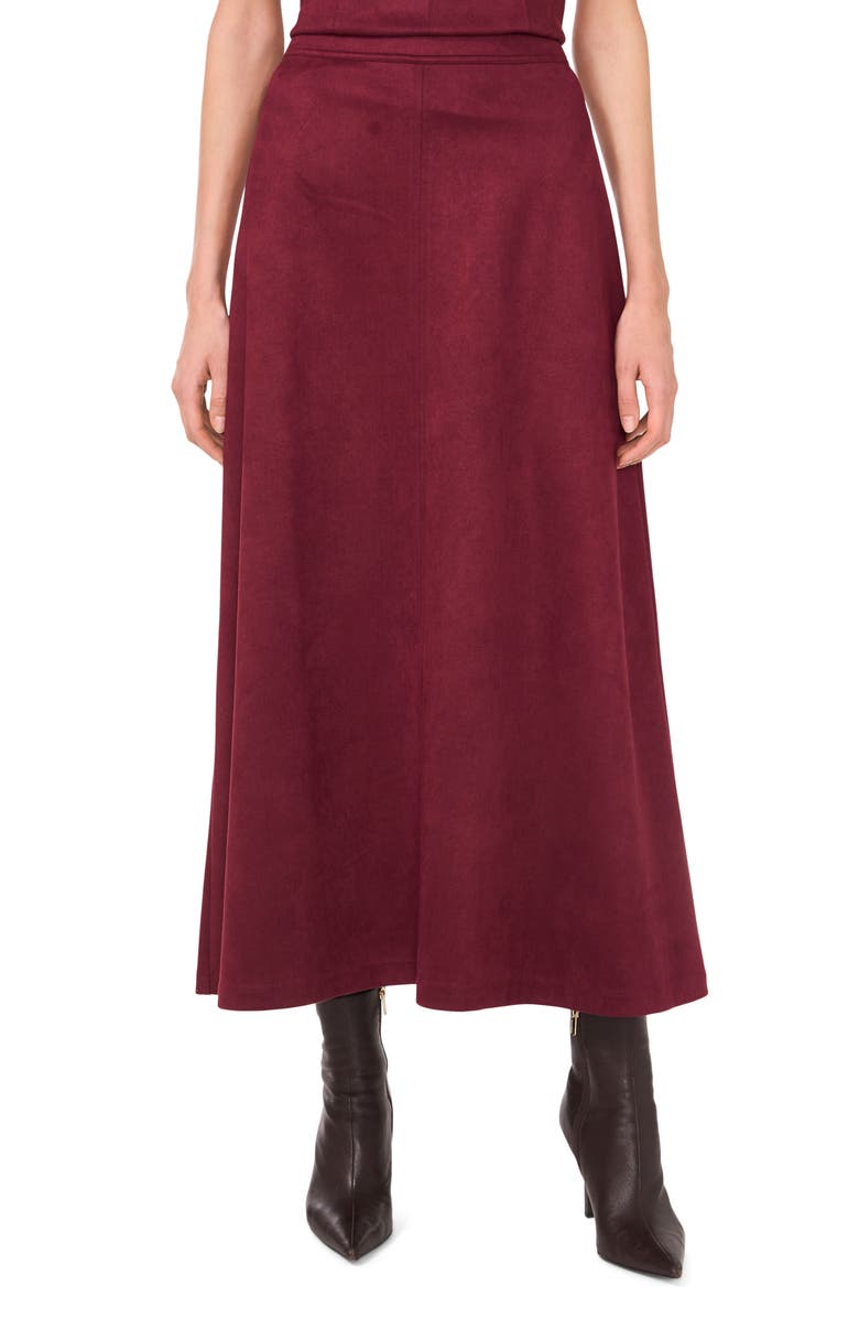 Vince Camuto Faux Suede A-Line Maxi Skirt, Main, color, Grape Wine