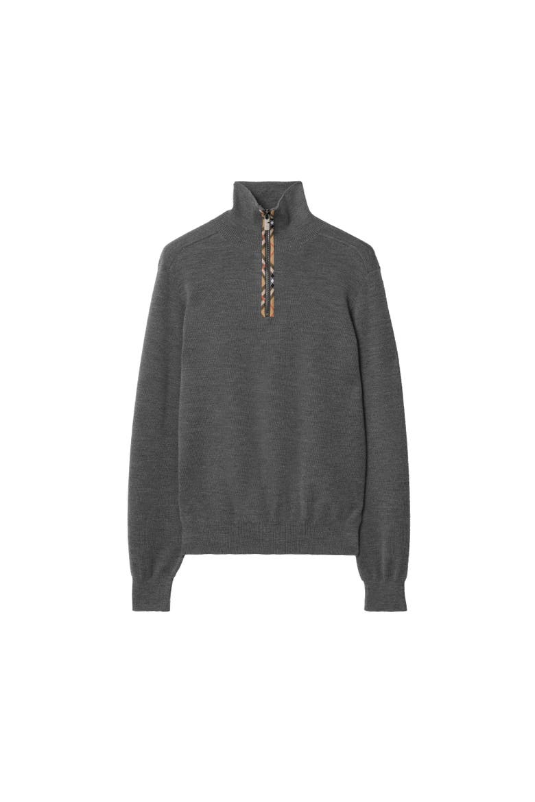 Check Trim Wool Half-zip Sweater, Alternate, color, Grey