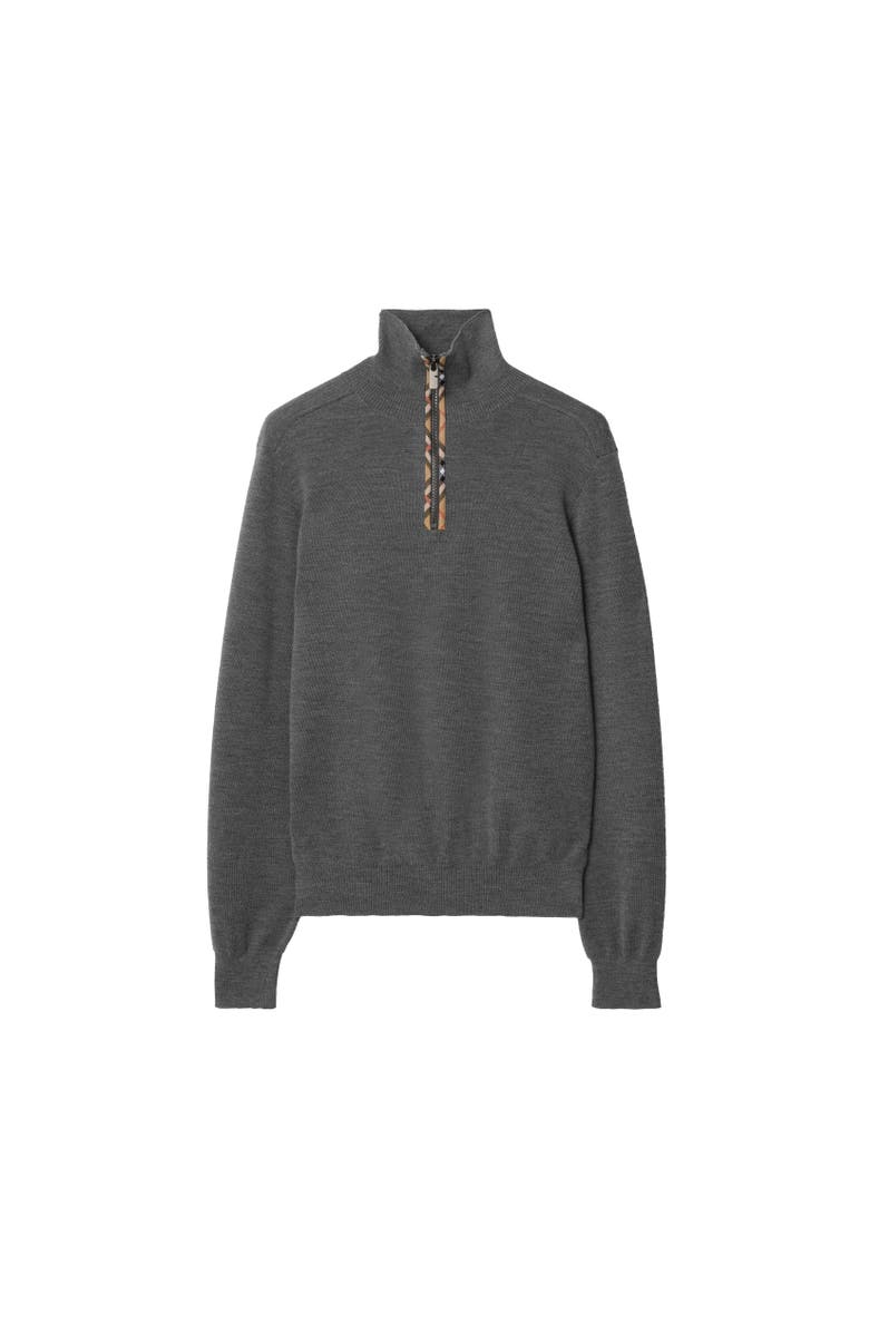 Burberry Check Trim Wool Half-zip Sweater, Alternate, color, Grey