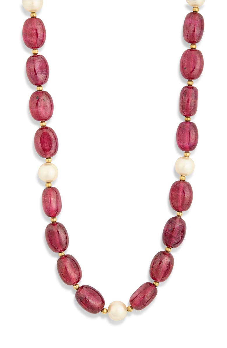 Kenneth Jay Lane Synthetic Ruby & Faux Pearl Necklace, Main, color, Ruby