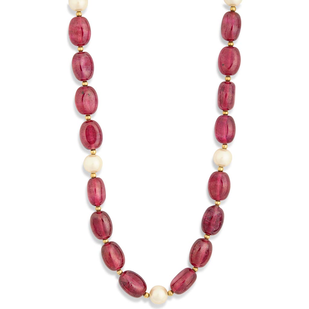 Cz By Kenneth Jay Lane Synthetic Ruby & Faux Pearl Necklace In Ruby