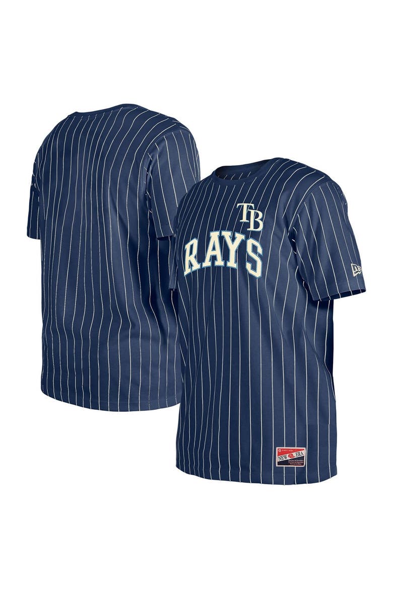 Men's New Era Navy Tampa Bay Rays Throwback Pinstripe T-Shirt, Main, color, Navy