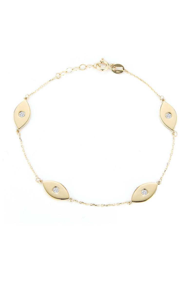 SPHERA MILANO 14K Gold Diamond Detail Evil Eye Station Bracelet -  0.12 ctw, Main, color, 