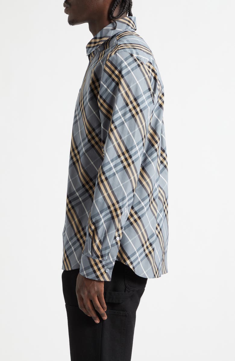 Burberry Robert Regular Fit Check Cotton Poplin Button-Up Shirt, Alternate, color, Wave Blue Ip Check